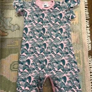 Toobydoo Pink and Green Leaf Pattern Romper
